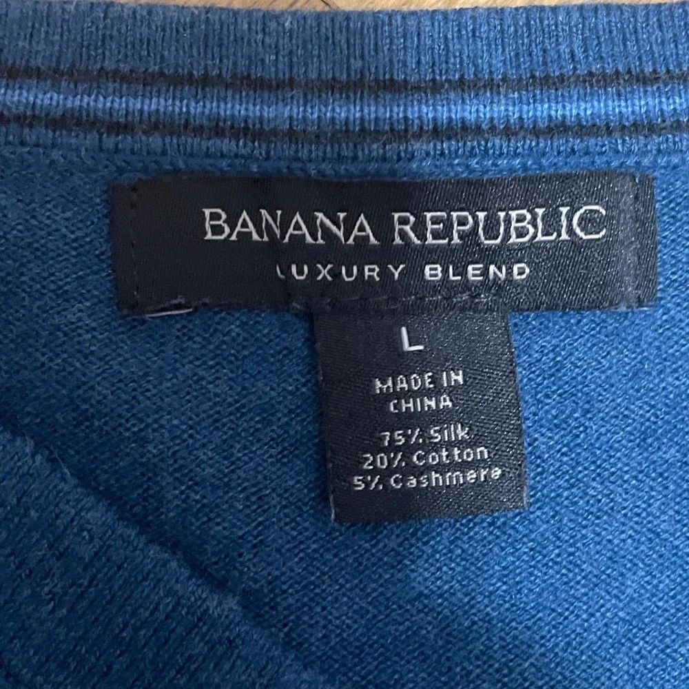 Banana Republic Blue Luxury Silk Cotton Cashmere Blend V-Neck Sweater Mens Large